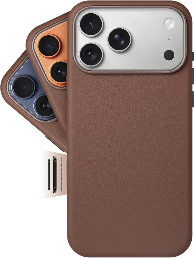 LONLI Classic | Gold-Rated Leather - European Genuine Vele Leather Case for iPhone 17 Pro - [Built-in Camera Control and Compatible with Magsafe] - Dark Saddle