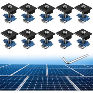 Anbte 10pcs Solar Panels Mid Clamps for Unistrut, Aluminium Solar Panel Brackets 30mm/35mm, Mounting Kit for Metal Roof, Tin Roof, Flat Roof, Sheet Roof, Black