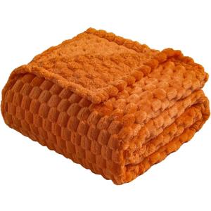 Flannel Fleece Throw Blanket, 3D Jacquard Burnt Orange Fuzzy and Warm Blanket 70x100 Inch