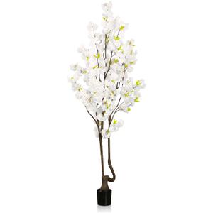 Faux White Cherry Blossom Tree 7ft(84in) Tall Artificial Plant Indoor Decor Handmade Natural Fake White Flower Tree for Wedding Realistic Cherry Plant in Pot for Home Living Room, Office, Outdoor Decor. (2ft 11in)