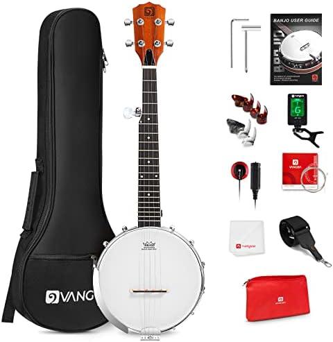 Vangoa 5 String Banjo 26 Inch, MINI Travel Banjo Beginner Kit with Remo Head, Open Back & Closed Solid Back with beginner Kit, Comfortable Carrying Bag