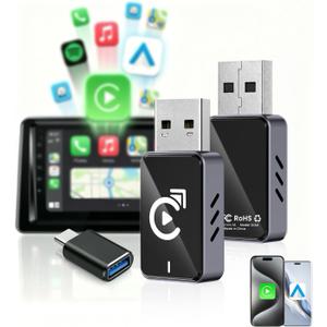 2026 Wireless CarPlay Adapter, Plug & Play 5s Auto Connect No Lag, Convert Wired to Wireless for iPhone & Android Auto, Ultra Compact for 2016+ Cars, USB-A&C Port Black