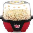 West Bend Stir Crazy Hot Oil Popcorn Popper, Popcorn Maker Machine with Large Serving Bowl Lid and Stirring Rod Perfect for Movie Night Snack Time or Parties, 6-Quart, Red