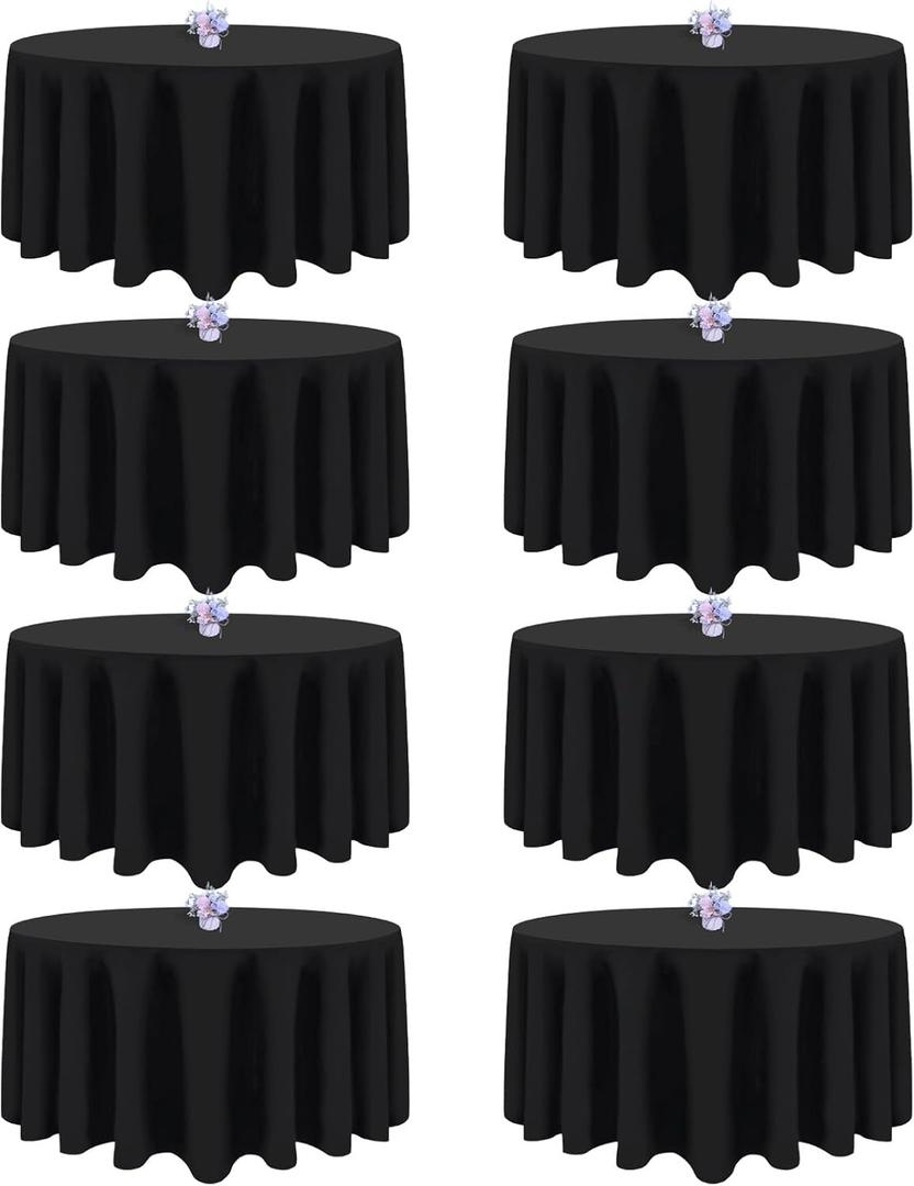 8 Pack Black Round Tablecloths 90 Inch Table Round Table Cloth, Wrinkle Resistant Washable Polyester Fabric Table Cloth Table Cover for Dining Banquet Wedding Party