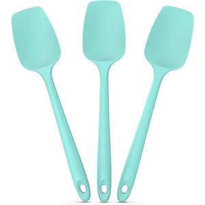 Silicone Spoon Spatula Spoonulas, 600F Heat Resistant Flexible Cooking Spoon Scoop Scraper for Cooking Mixing Baking Serving Stirring Flipping Nonstick Pan Pot (Set of 3, Aqua Sky)