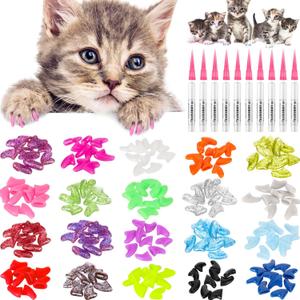 WILLBOND 200 Pieces 20 Color Cat Claw Caps with 10 Pcs Adhesive Glues and 10 Pcs Applicators Cat Claw Covers Nail Tips with Instruction for Pets Cats
