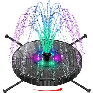 SZMP 3.5W Glass Solar Fountain with Swivel-Out Fixed Rods, Solar Bird Bath Fountains with LED Lights and 2000mAh Battery, 7 Nozzles, Outdoor Solar Water Fountain Pump for Garden, Pool, Pond (Black)