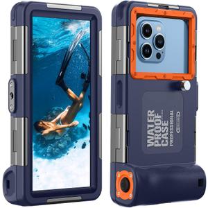Underwater Diving Snorkeling Phone Case, IP68 Professional 50ft 15m Waterproof Outdoor Cellphone Case Photo Video Cover with Lanyard for iPhone 17 Pro Max Galaxy Moto All Series, Blue