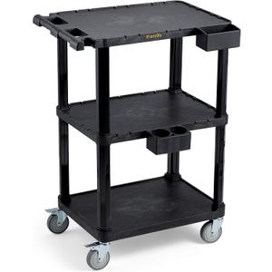 ELAFROS Heavy Duty Utility Cart, 27.5 x 18.25 Inch, 3-Tier Rolling Cart, Industrial Plastic, 330 lbs Capacity, Flat Top Shelves with Swivel Wheels - Multipurpose Work Cart