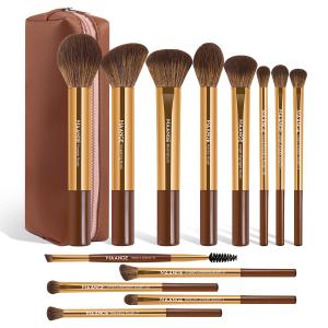 MAANGE 13 PCS Makeup Brushes Professional Make Up Brushes Premium Synthetic Powder Concealers Brushes Travel Makeup Brush Set with Case (Gold)