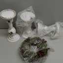 Mumufy 6 Pcs Christmas Candle Holders for Pillar Candles Rustic Wooden Farmhouse Vintage Christmas Table Centerpiece Decoration Tall Xmas Candlestick Wreath Ring for Dinning Fireplace Mantel Decor