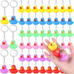 Deekin 60 Pcs Rubber Duck Keychain 2.17'' Cruise Duck Squeaky Cute Keychains Bulk 3D Chains for Carnival Party Gift (Classic)