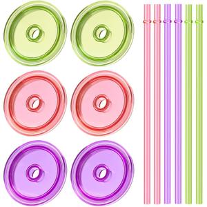 Aieve Wide Mouth Mason Jar Lids with Straws, Compatible with Ball 16oz 24oz Mason Jars, 6 Pcs Colorful Wide Mouth Drinking Cover Lids with Straw Hole