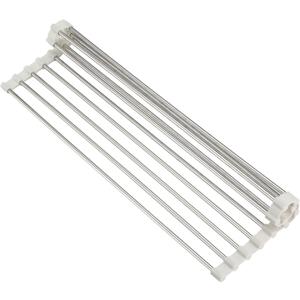 Roll Up Dish Drying Rack, Over Sink Multipurpose Rack, 17.6" x 9.3" Stainless Steel Foldable Dish Drainer, White