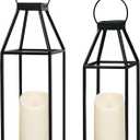 HPC Decor Black Metal Candle Lanterns Set of 2- Lanterns Decorative with Flickering Timer Candles- 17.4'' & 15'' Rustic Farmhouse Lanterns Candle Holder for Indoor, Outdoor, Tabletop (No Glass)