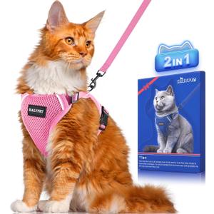 Halypet Cat Harness and Leash Set [ MAX Safety Third Generation ] Escape Proof Soft Adjustable Cat Leash Breathable Comfortable Vest Easy to Wear Kitten Harness for Outdoor Walking (Medium (13-18lb), H200 Pro Pink)