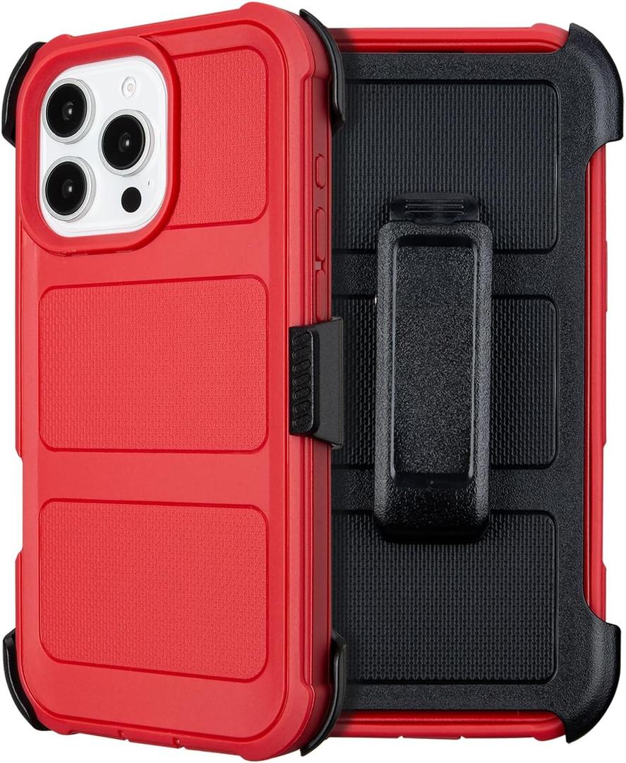 for iPhone 16 Pro Max Phone Case with Belt Clip Holster Kickstand, Shockproof Heavy Duty Rugged, 2 Layers of Sturdy, Cases for iPhone 16ProMax, for Protective i Phone Case 16 Pro Max Defender Red