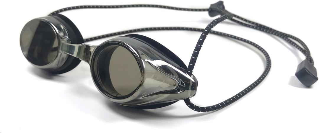 Anti Fog Racing Swimming Goggles with Quick Adjust Bungee Strap (Universal Fit, Black Mirror)