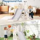 Babytronic Toddler Slide, 6 in 1 Kids Indoor Slide for Toddlers 1-3, Baby Indoor and Outdoor Climber Playset, Kids Slide with Basketball Hoop and Telescope, Toddler Outdoor Playground(White&Gray)
