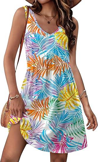 XIEERDUO Summer Dresses for Women 2025 Casual Classy Dress V Neck Swimsuit Coverups Fashion Clothing M
