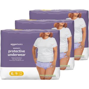 Amazon Basics Incontinence Underwear for Women, Protective, Disposable, Postpartum, Maximum Absorbency, X-Large, Lavender, 48 Count (3 Packs of 16)