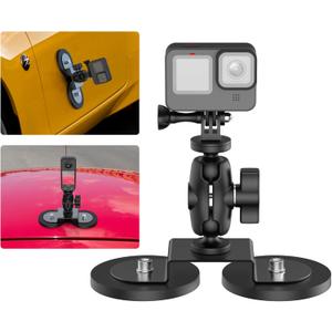 Taisioner Magnetic Car Mount Camera Mount for Insta360 x5/x4/x3/x2 Go 2/3 Car Body Outside with 360Rotation Ball Head Compatible with Gopro,360 Max,Insta 360,DJI osmo,Akaso Aciton Camera