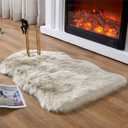 EasyJoy Ultra Soft Fluffy Shaggy Area Rug Faux Fur Rug Chair Cover Seat Pad Fuzzy Area Rug for Bedroom Floor Sofa Living Room (2 x 3 ft Sheepskin, Beige)