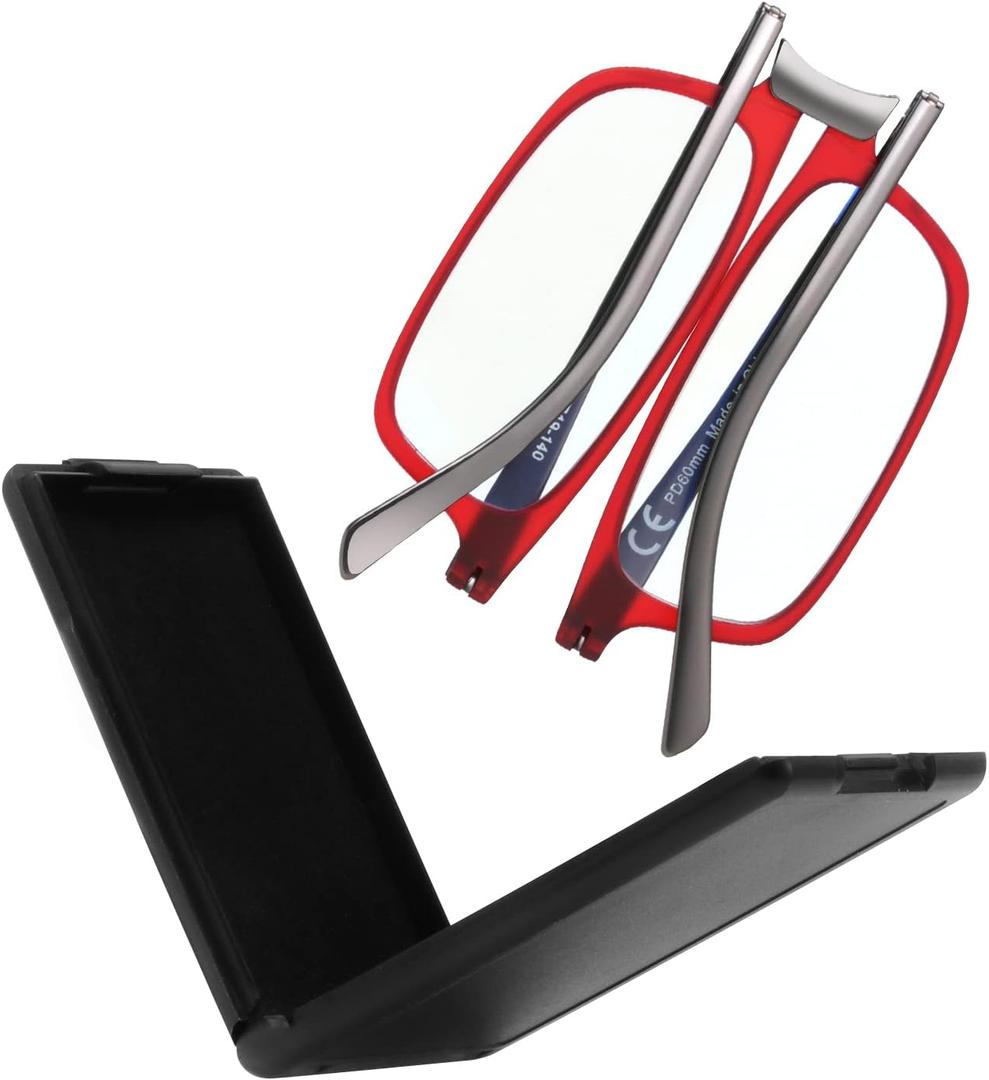 Evolved Folding Reading Glasses For Women Men Blue Light Blocking Anti UV Eyestrain Foldable Portable Compact Readers with Flat Hard Case Pocket Computer glasses 2.5 RED (Full Size-red)