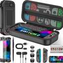 Larstylee 8 in 1 Switch 2 Accessories Bundle, Carrying Case, Screen Protectors, Protective Cases, Thumb Caps, Earbuds, Stylus, Card Case, Cable Skin (Black)