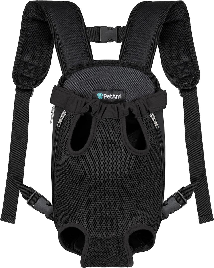 PetAmi Dog Carrier Backpack, Adjustable Dog Pet Cat Front Carrier Backpack | Ventilated Dog Chest Carrier for Hiking Camping Travel, Sling Bag for Small Medium Dog Cat Puppies, Medium, 9-13 lbs, Black