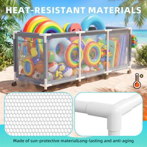 Jotesnew 365 Gallon 95" L Extra Large Swimming Pool Storage Bin, Pool Noodles Holder, Toys, Floats, Balls and Floats Equipment Mesh Rolling Storage Organizer Bin, 69" Lx32 Wx35 H