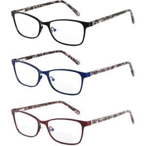 Bifocal Reading Glasses Women Blue Light Blocking With Clear Top Computer Reader Wide Metal Frame Stylish Designer Eyeglasses