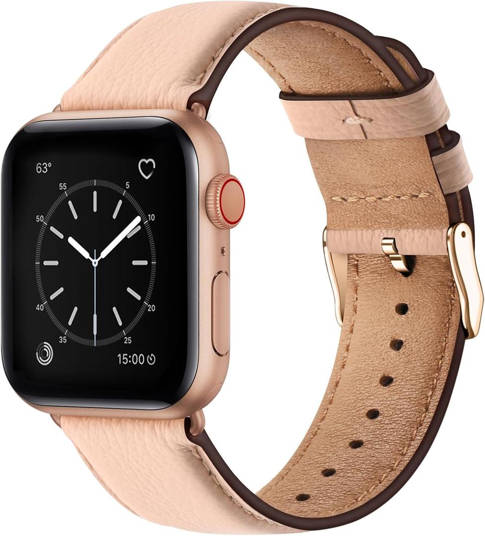 SUNFWR Leather Bands Compatible with Apple Watch Band 42mm(Series 3 2 1) 44mm 45mm 46mm 49mm for Men Women, Top Grain Genuine Leather Replacement Strap for iWatch Ultra 3 2 1, SE3 2 1, Series 11 10 9 8 7 6 5 4 3 2 1