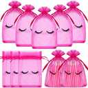 100 Pcs Eyelash Aftercare Bags 4 x 6 Inches Eye Lash Print Aftercare Makeup Bags Drawstring Cosmetic Bags Organza Beauty Bags for Women Makeup Jewelry Supplies (Pink)