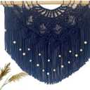 Youngeast Large Macrame Wall Hanging Boho Beaded Curtain for Window Macrame Bedroom Headboard Living Room Wall Art Tassel Tapestry Bohemian Woven Wall Decor 31" W X 25" H (Navy)