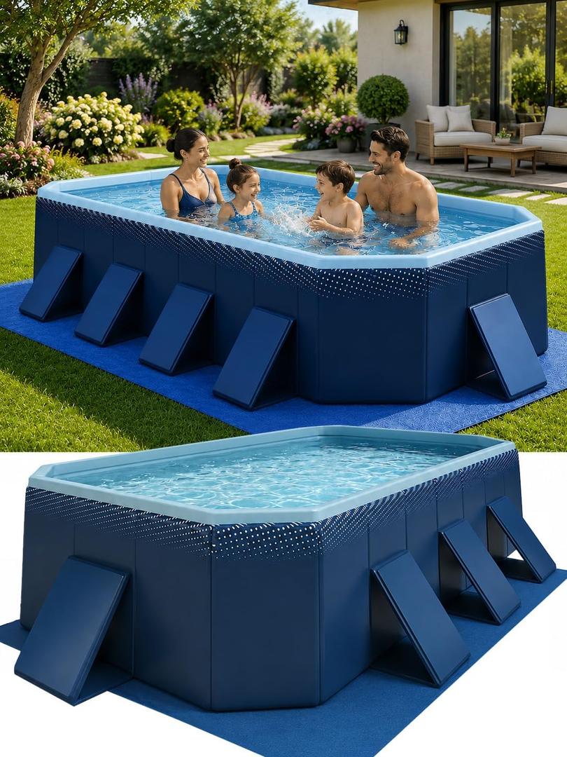 Foldable Pool for Adults with Ground Cloth 115"×65"×22"