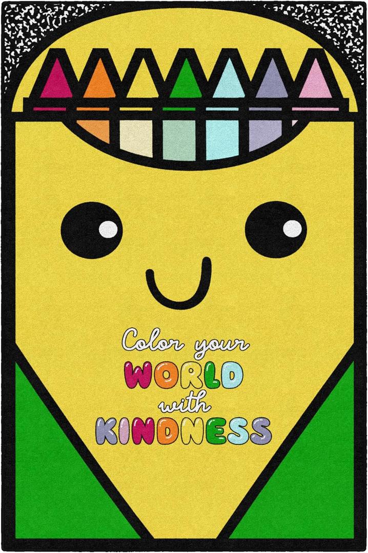 Flagship Carpets School Days Color Your World with Kindness Educational Area Rug for Kids Room, Children's Classroom Rug for Teaching and Playroom, 5' X 7'6"
