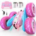 NUOKE Remote Control Car, Pink RC Cars for Girls, Rechargeable RC Truck, 2.4Ghz Double Sided 360° Rotating Stunt Car Toy with Headlights, Birthday Gift for Kids Age 3+