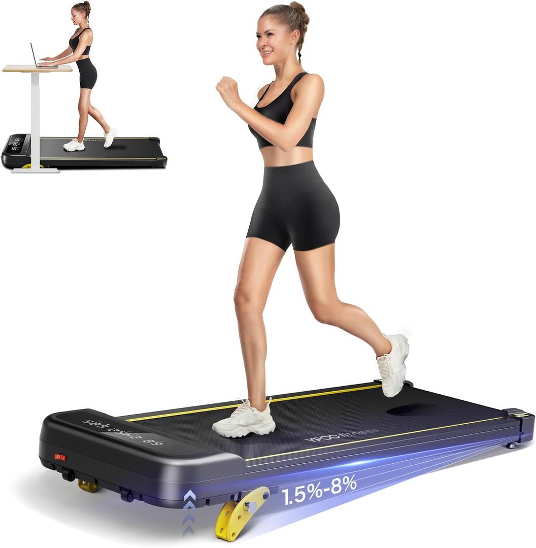 Walking Pad Treadmill, Under Desk Treadmill for Home, Portable Walking Pads with Incline Up to 8%, Compact Running Treadmills 300lbs Capacity, LED Display, Low Noise