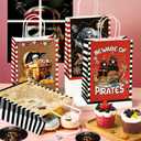 JOYGATHER 24 Pcs Pirate Party Favors Bags with Handles, Pirate Goodie Gift Candy Kraft Paper Bags with 4 Different Types for Birthday Party Supplies Baby Shower Decorations