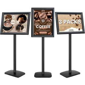 3Pcs Heavy Duty Pedestal Sign Holder for Display, 11 x 17 inches Adjustable Floor Standing Sign Holder with Weighted Base , Sign Stand for Indoor/Outdoor AdvertisingBlack