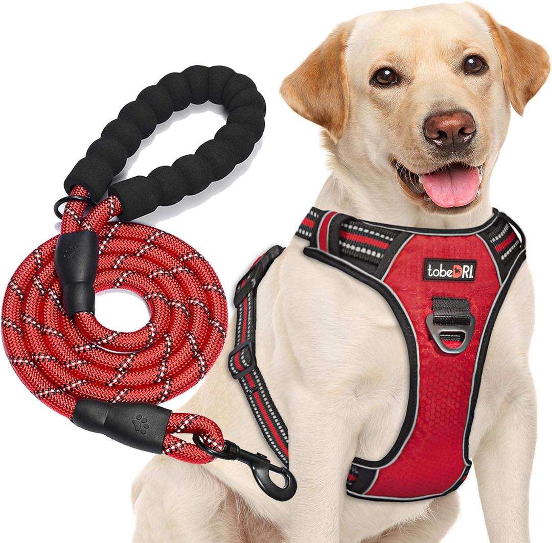 tobeDRI No Pull Dog Harness Adjustable Reflective Oxford Easy Control Medium Large Dog Harness with A Free Heavy Duty 5ft Dog Leash