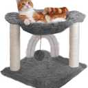 Furhaven 15.75" Tall Playground for Indoor Cats, Ft. Sisal Scratching Posts, Self-Grooming Brush, & Toy - Tiger Tough Hammock Interactive Playground - Silver, One Size