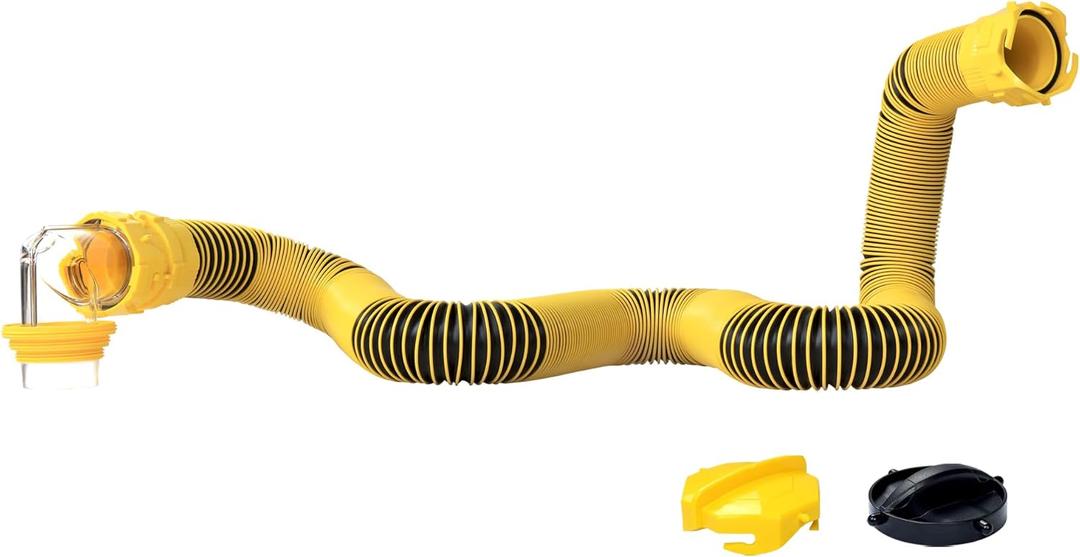 15 FT RV Sewer Hose Kit Heavy-Duty Sun-Resistant Leak-Proof with 90 Degree Clear View Sewer Adapter Storage Cap