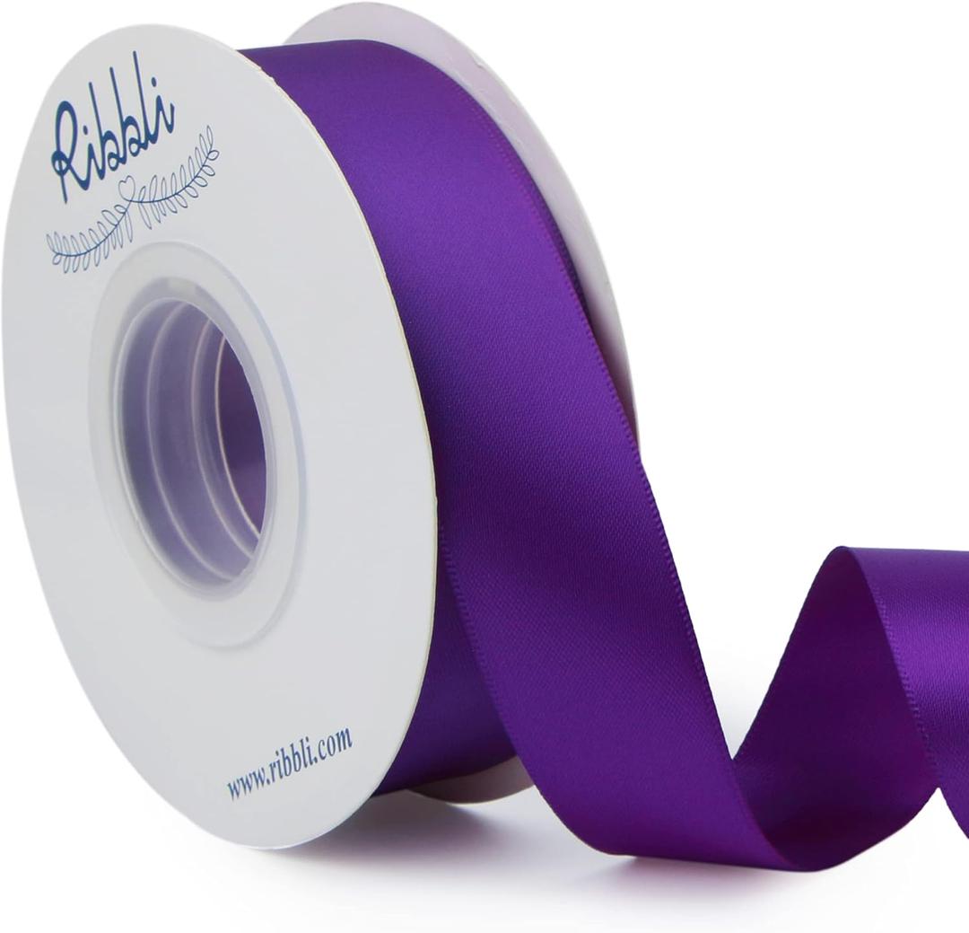 Ribbli Purple Double Faced Satin Ribbon,1 x Continuous 25 Yards,Use for Craft Bows Bouquet, Gift Wrapping, Wedding Decoration, Floral Arrangement