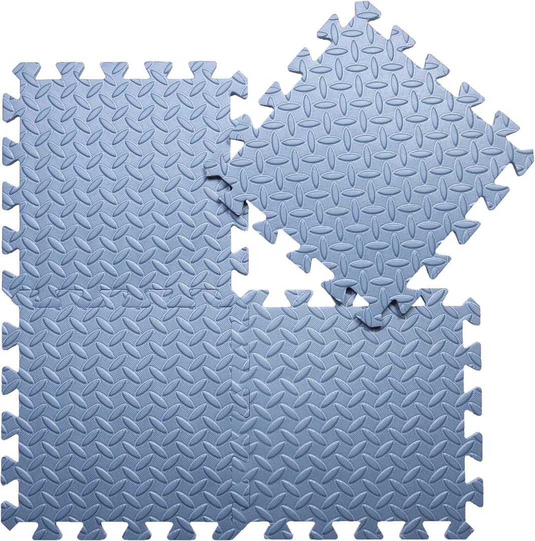 Coolcandy EVA Foam Play Mat, 16 Tiles Colorful Baby Play Mat, Square Kids Playmat with Solid Colored, 0.4" Thickened Interlocking Foam Floor Tiles, Puzzle Play Mat for Baby Lying, Playing (Gray Blue)