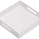 Glossy White Sturdy Acrylic Serving Tray with Handles-10x10Inch-Serving Coffee,Appetizer,Breakfast,Butler-Kitchen Countertop-Makeup Drawer Organizer-Vanity Table,Ottoman Tray-Decorative Tray