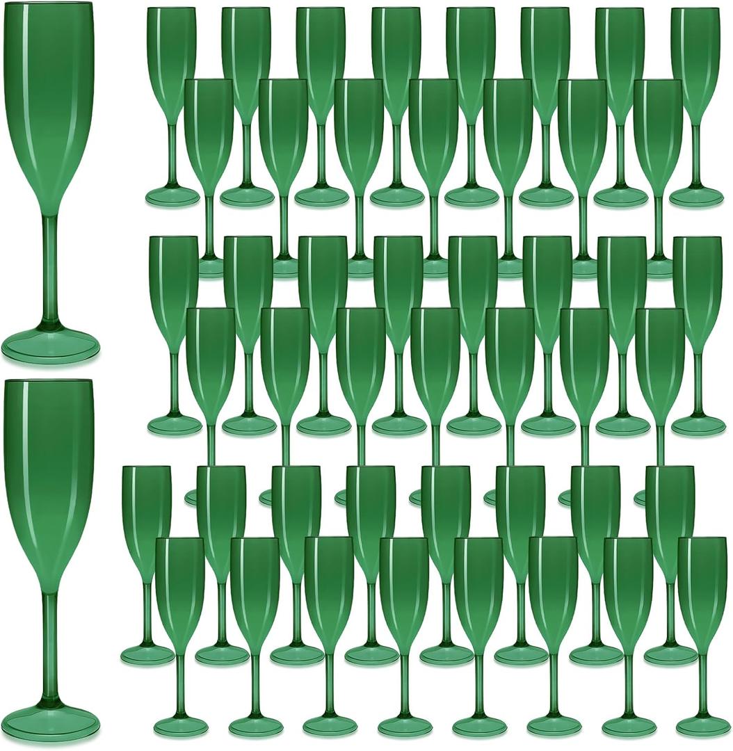 Champagne Flutes, Reusable Plastic Champagne Glasses for Wedding, Unbreakable Wine Glasses for Party Mimosa Bar Anniversary Bridal Shower (48, Green)
