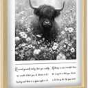 GUMEYJIA Highland Cow Wall Art Small 11x14 in Framed Poster Vintage Canvas Print Artwork Black and White Home Decor for Bathroom Bedroom
