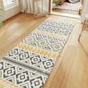 H.VERSAILTEX Handwoven 2x5 ft Boho Runner Rug with Tassels - Low Pile Easy Clean Washable Entryway Rug, Non-Slip Kitchen Runner for Hallway, Laundry Room - Kitchen Mat Set(2 Pack,Grey/Yellow)